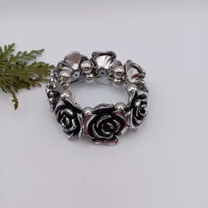 Rose Bracelet - Silver Toned Plastic